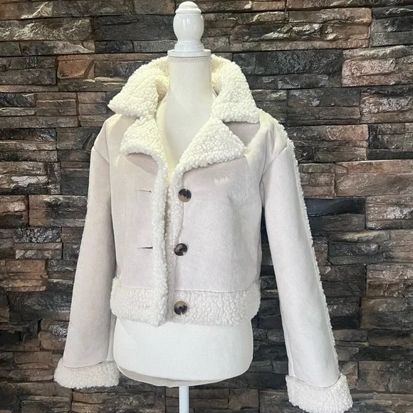 Wild Fable Cream Teddy Jacket with Button Closure - Picture 1 of 12
